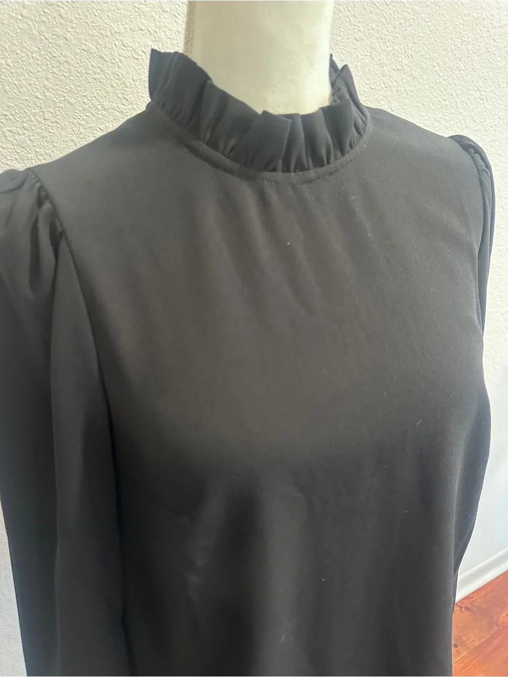 J. Crew Black Ruffle Mock-Neck Blouse